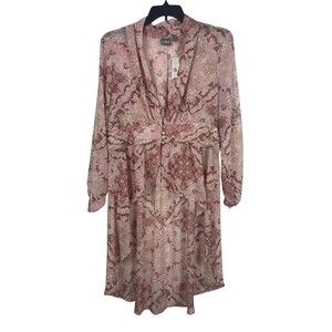 Soho NY & Co XL Boho Pink Paisley Tunic Top Sheer High Low Flowy V-neck NWT